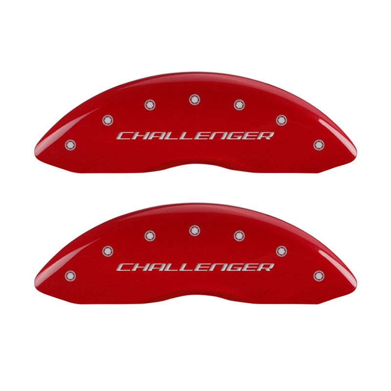 MGP 4 Caliper Covers Engraved Front & Rear Block/Challenger Red finish silver ch - 12005SCLBRD