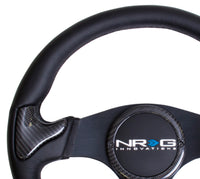 NRG Carbon Fiber Steering Wheel (350mm) Blk Frame Blk Stitching w/Rubber Cover Horn Button - ST-014CFBK