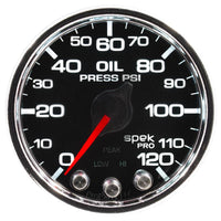Autometer Spek-Pro Gauge Oil Press 2 1/16in 120psi Stepper Motor W/Peak & Warn Blk/Chrm - P32531