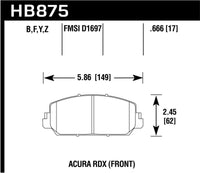 Hawk 14-17 Acura RDX/RLX HPS 5.0 Front Brake Pads - HB875B.666