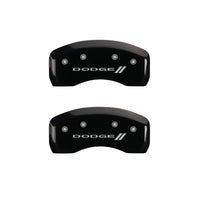 MGP 4 Caliper Covers Engraved Front & Rear With stripes/Dodge Black finish silver ch - 12192SDD3BK