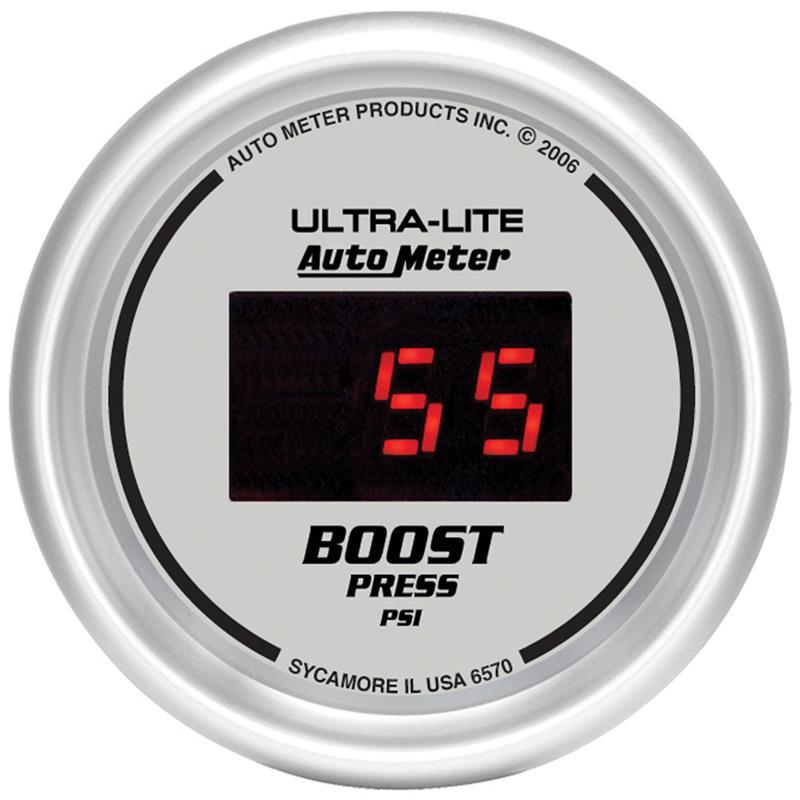Autometer Ultra-Lite 2-1/16in 5-60 PSI Digital Boost Pressure Gauge - Silver - 6570