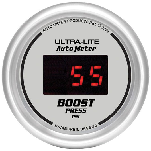 Autometer Ultra-Lite 2-1/16in 5-60 PSI Digital Boost Pressure Gauge - Silver - 6570