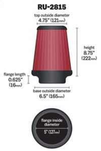 K&N Universal Clamp-On Air Filter 5in FLG / 6-1/2in B / 4-3/8in T / 8-3/4in H - RU-2815