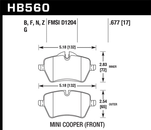 Hawk 05-06 JCW R53 Cooper S & 07+ R56 Cooper S HP+ Street Front Brake Pads - HB560N.677