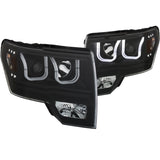 ANZO 2009-2014 Ford F-150 Projector Headlights w/ U-Bar Black Amber (HID TYPE) (WITHOUT HID KIT) - 111351