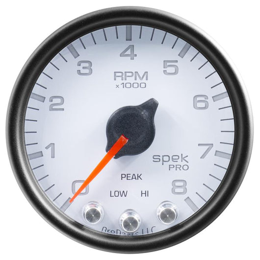 Autometer Spek-Pro Gauge Tach 2 1/16in 8K Rpm W/ Shift Light & Peak Mem Wht/Blk - P33412