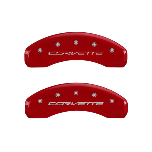 MGP 4 Caliper Covers Engraved Front & Rear C7/Corvette Red finish silver ch - 13084SCV7RD