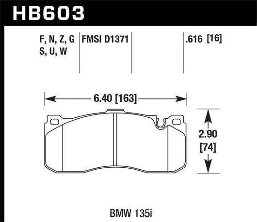 Hawk BMW 135i HP+ Street Front Brake Pads - HB603N.616