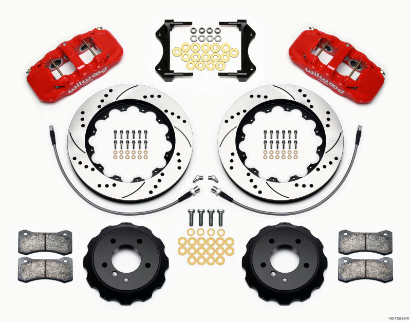 Wilwood AERO6 Front Hat Kit 14.00 Drilled Red 2007-2011 BMW E90 Series w/Lines - 140-13582-DR