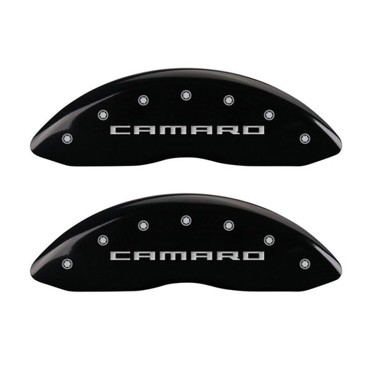 MGP 4 Caliper Covers Engraved Front Gen 5/Camaro Engraved Rear Gen 5/SS Black finish silver ch - 14215SCS5BK