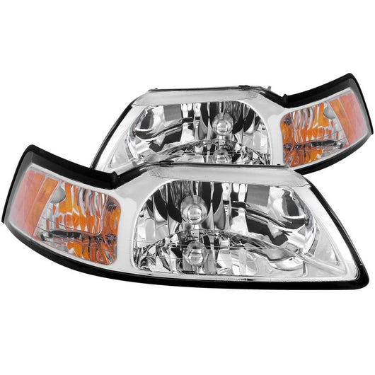 ANZO 1999-2004 Ford Mustang Crystal Headlights Chrome - 121041
