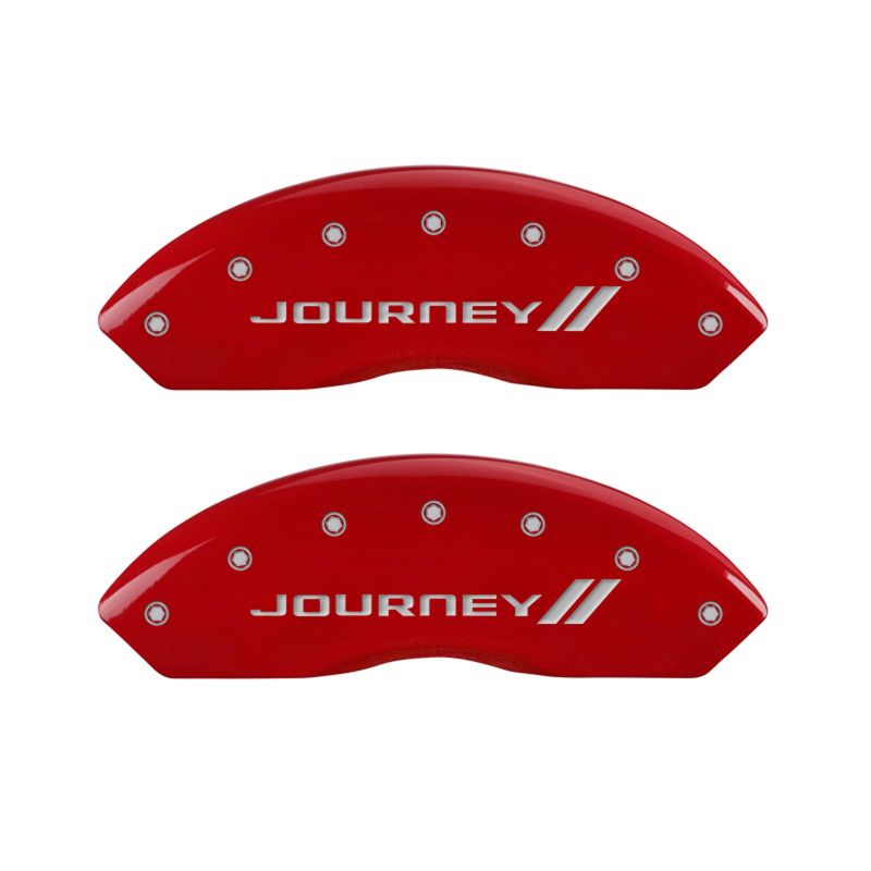 MGP 4 Caliper Covers Engraved Front & Rear With stripes/Journey Red finish silver ch - 12200SJNYRD