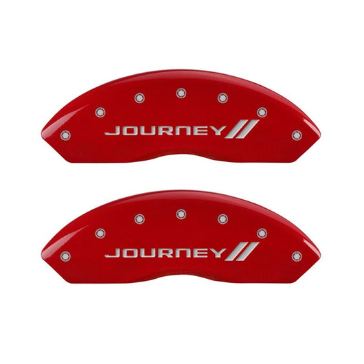 MGP 4 Caliper Covers Engraved Front & Rear With stripes/Journey Red finish silver ch - 12200SJNYRD