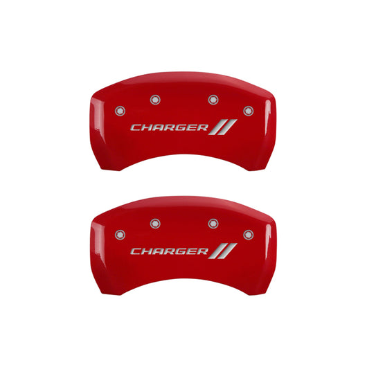 MGP 4 Caliper Covers Engraved Front & Rear With stripes/Charger Yellow finish black ch - 12181SCH1YL