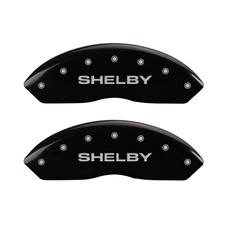 MGP 4 Caliper Covers Engraved Front Shelby Engraved Rear Tiffany Snake Black finish silver ch - 10198SSBYBK