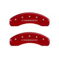 MGP 4 Caliper Covers Engraved Front & Rear Block/Charger Red finish silver ch - 12088SCHBRD