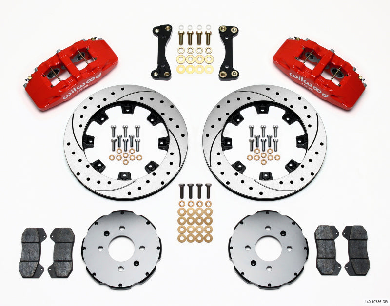 Wilwood Dynapro 6 Front Hat Kit 12.19in Drilled Red 90-99 Civic w/240 mm Disc - 140-10736-DR
