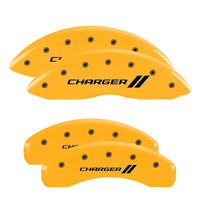 MGP 4 Caliper Covers Engraved Front & Rear Cursive/Charger Yellow finish black ch - 12088SCHSYL