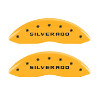 MGP Front set 2 Caliper Covers Engraved Front Silverado Yellow finish black ch - 14207FSILYL