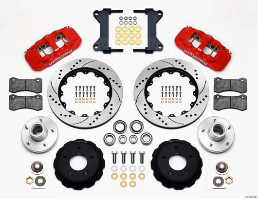 Wilwood AERO6 Front Hub Kit 14.00 Drilled-Red Chevy C-10 60-87 CPP Drop Spindle - 140-13692-DR