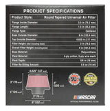 K&N Universal Round Clamp-On Air Filter 3in Flange ID x 6in Base OD x 4.625in Top OD x 3in Height - RU-5288