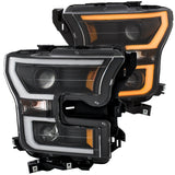 ANZO 2015-2016 Ford F-150 Projector Headlights w/ Plank Style Switchback Black w/ Amber - 111357