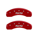 MGP 4 Caliper Covers Engraved Front & Rear Silverado style/SS Red finish silver ch - 14034SSS3RD