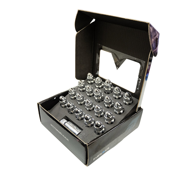 NRG 500 Series M12 X 1.5 Bullet Shape Steel Lug Nut Set - 21 Pc w/Lock Key - Silver - LN-LS500SL-21