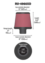 K&N Filter Universal Clamp-On Filter-Round Tapered 2.75in Flange ID x 6in Base OD x 5in Top OD - RU-4960XD