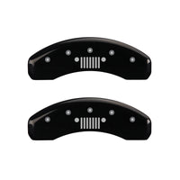 MGP 4 Caliper Covers Engraved Front JEEP Engraved Rear JEEP Grill logo Black finish silver ch - 42014SJPLBK
