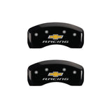 MGP 4 Caliper Covers Engraved F & R Chevy Racing Black Finish Silver Char 2019 Chevrolet Malibu - 14244SBRCBK