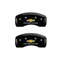 MGP 4 Caliper Covers Engraved F & R Chevy Racing Black Finish Silver Char 2019 Chevrolet Bolt EV - 14246SBRCBK