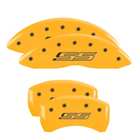 MGP 4 Caliper Covers Engraved Front & Rear Bowtie Yellow Finish Black Char 2015 Chevrolet SS - 14245SBOWYL