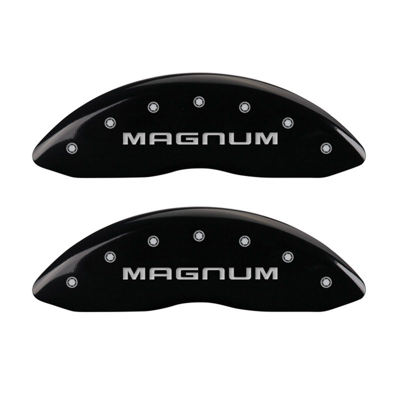 MGP 4 Caliper Covers Engraved Front & Rear Magnum Black finish silver ch - 12001SMGMBK