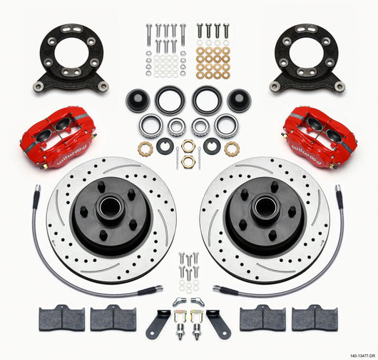 Wilwood Forged Dynalite-M Front Kit 11.30in 1 PC Rotor&Hub Drill-Red 1970-1973 Mustang Disc & Drum - 140-13477-DR