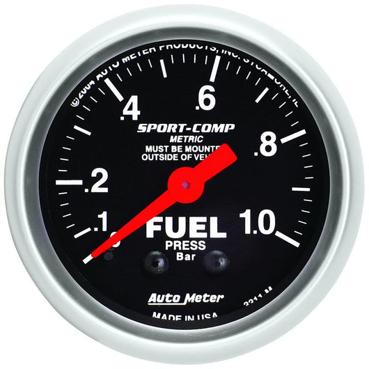 Autometer Sport-Comp 52mm 0-1.0 Bar Fuel Pressure Mechanical Gauge - 3311-M
