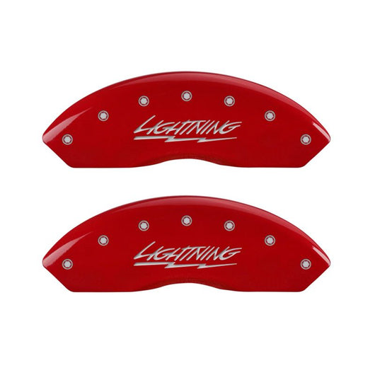 MGP 4 Caliper Covers Engraved Front & Rear Lightning Red finish silver ch - 10021SLTGRD