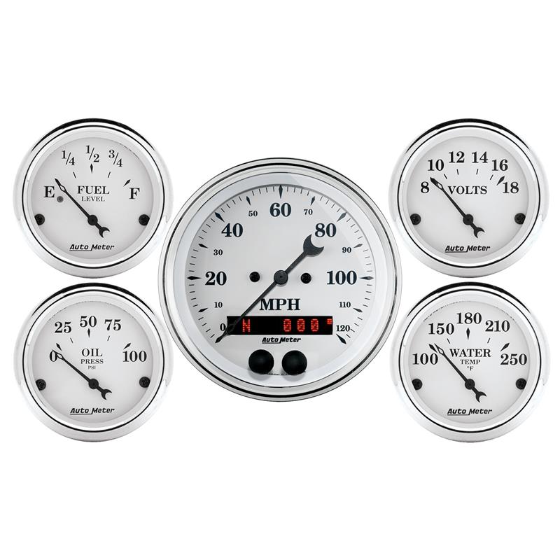 Auto Meter Speedometer 3-3/8in and 2-1/16in 5 Piece Old Tyme White Gauge Kit - 1650