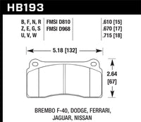 Hawk Dodge / Ferrari  Front & Rear / Ferrari / Jaguar / Nissan Front DTC-70 Race Brake Pads - HB193U.670