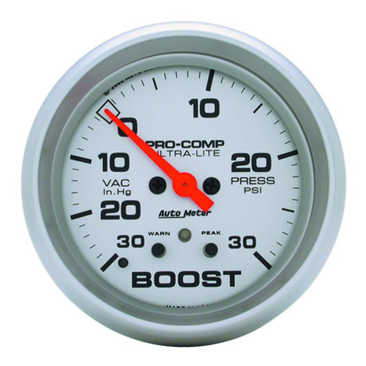 Autometer Ultra-Lite 66.7mm Full Sweep Elec 30 IN Hg/30 PSI Vacuum/Boost w/ Peak Memory & Warning - 4477
