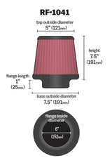 K&N Round Tapered Universal Air Filter 6 inch Flange 7 1/2 inch Base 5 inch Top 7 1/2 inch Height - RF-1041
