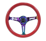 NRG Classic Wood Grain Steering Wheel (350mm) Red Grip w/Neochrome 3-Spoke Center - ST-015MC-RD