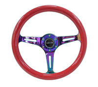 NRG Classic Wood Grain Steering Wheel (350mm) Red Grip w/Neochrome 3-Spoke Center - ST-015MC-RD