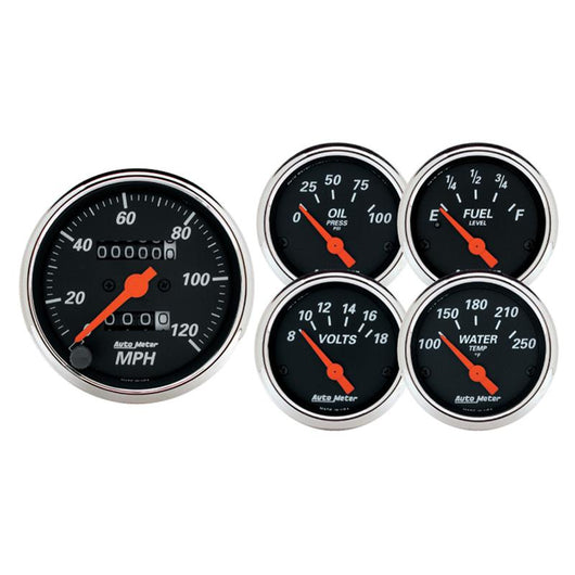 Autometer Designer Black 5pc 100-250deg Temp / 8-18V Volt / 120mph Speed / 100psi Oil / E-F Fuel - 1420