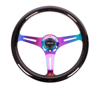 NRG Classic Wood Grain Steering Wheel (350mm) Black Paint Grip w/Neochrome 3-Spoke Center - ST-015MC-BK
