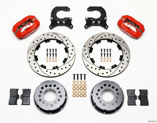 Wilwood Forged Dynalite P/S Rear Kit Drilled Red Chev 12 Bolt w C-Clips - 140-2112-DR