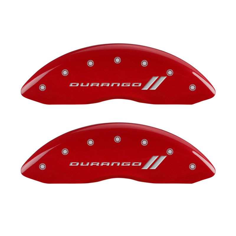 MGP 4 Caliper Covers Engraved Front & Rear With stripes/Durango Red finish silver ch - 12043SDGORD