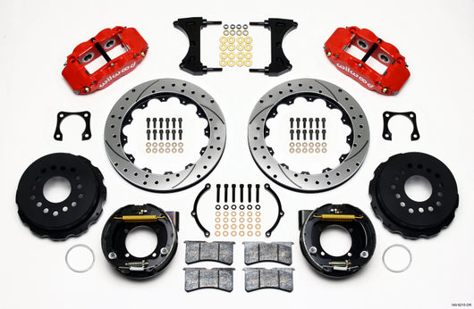 Wilwood Narrow Superlite 4R Rear P-Brk Kit 12.88in Drilled Red Chevy 12 Bolt-Spec 3.15in Brng - 140-9215-DR