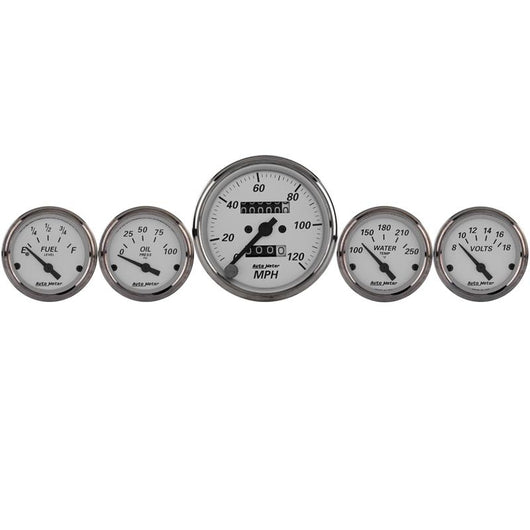 Autometer Silver 5 Pc Kit Box w/ Mech. Speedo / Elec Oil Press / Water Temp / Volt / Fuel Level - 1901
